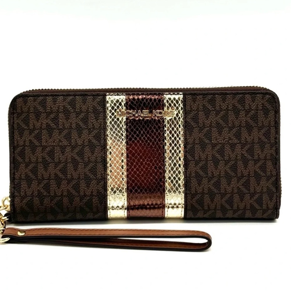 Michael Kors Large Continental Wallet Wristlet Brown Multi